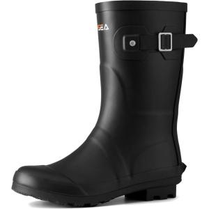 imageHISEA Womens Mid Calf Rubber Rain Boots Waterproof Wellington Garden BootsBlack