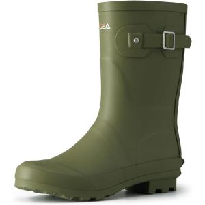 imageHISEA Womens Mid Calf Rubber Rain Boots Waterproof Wellington Garden BootsOlive Green
