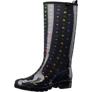 imageHISEA Womens Rain Boots Fashion Waterproof Garden Shoes Colorful Printed Rubber Boots AntiSlipping Rainboots for Ladies with Comfort Insole Tall Knee High Outdoor Rain ShoesPolka Dot Print Colorful