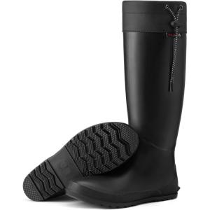 imageHISEA Womens Rubber Rain Boots Waterproof Packable Tall Garden Boots Lightweight Mud BootsBlack