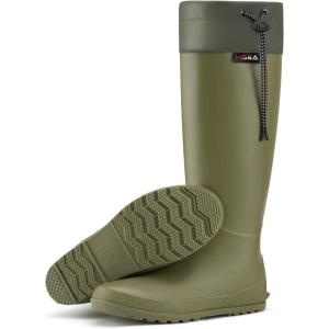 imageHISEA Womens Rubber Rain Boots Waterproof Packable Tall Garden Boots Lightweight Mud BootsGreen