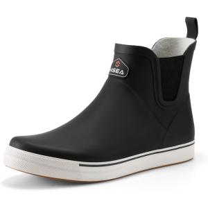 imageHISEA Mens Deck Boots Ankle Rain Boots Waterproof Rubber Saltwater Fishing Boot for SailingBlack