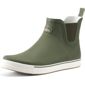 imageHISEA Mens Deck Boots Ankle Rain Boots Waterproof Rubber Saltwater Fishing Boot for SailingGreen