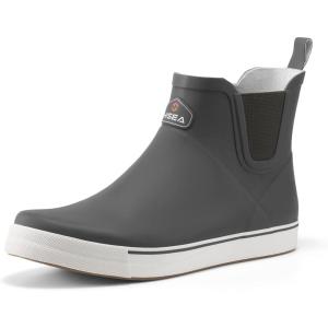 imageHISEA Mens Deck Boots Ankle Rain Boots Waterproof Rubber Saltwater Fishing Boot for SailingGrey