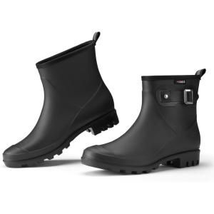 imageHISEA Womens Ankle Rain Boots Waterproof Fashion Short Garden Shoes Antislip for Women with Comfortable InsoleBlack
