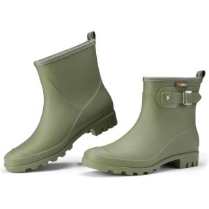 imageHISEA Womens Ankle Rain Boots Waterproof Fashion Short Garden Shoes Antislip for Women with Comfortable InsoleGreen