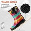 imageHISEA Rubber Rain Boots for Women Waterproof Garden Mud BootsRainbow Stripe
