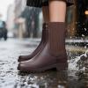 imageHISEA Short Rain Boots for Women Waterproof Chelsea Boots Rubber Garden Shoes for Ladies with Comfort Insole Lightweight FashionBrown