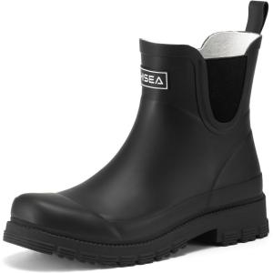 imageHISEA Ankle Rain Boots for Women Waterproof Chelsea Short Rubber Garden Shoes for Ladies Lightweight FashionMatte Black
