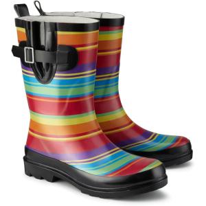imageHISEA Rubber Rain Boots for Women Waterproof Garden Mud BootsRainbow Stripe
