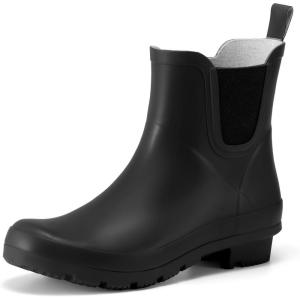 imageHISEA Short Rain Boots for Women Waterproof Womens Ankle Rubber Boot for Garden Farm Lightweight FashionBlack