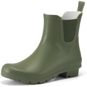 imageHISEA Short Rain Boots for Women Waterproof Womens Ankle Rubber Boot for Garden Farm Lightweight FashionOlive Green