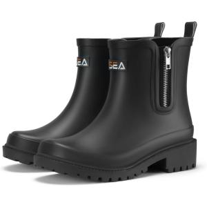 imageHISEA Short Rain Boots for Women with Zipper Waterproof Chelsea Boots Rubber Garden Shoes for Ladies FashionBlack