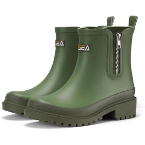 imageHISEA Short Rain Boots for Women with Zipper Waterproof Chelsea Boots Rubber Garden Shoes for Ladies FashionGreen