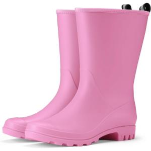 imageHISEA Women Rubber Boots Wide Calf Rain Boots Matte Surface Waterproof PVC Rubber Rain Boot Mid Height Rain Shoes for Outdoor Gardening Work WalkingPink