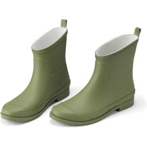 imageHISEA Womens Rubber Rain Boots Ankle Garden Boots for Women Short Rubber Boot OutdoorGreen