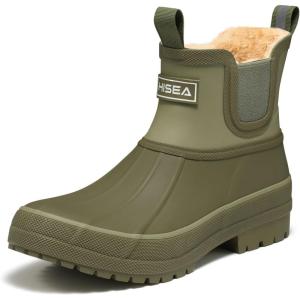 imageHISEA Womens Saltwater Winter Rain Boots Waterproof Duck Chelsea Lined Outdoor Garden BootOlive Green