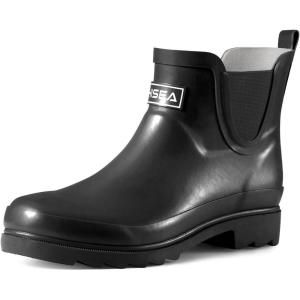 imageHISEA Womens Short Rubber Rain Boots Waterproof Chelsea Garden Boots for Ladies with Comfort Insole Stylish Ankle Rain Shoes Outdoor Work Booties