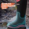 imageHISEA Womens Mud Rain Boots Waterproof Tall Garden Shoes Insulated Neoprene Rubber for Outdoor Activities Hunting Gardening Farming Muddy Yard Work Sizes US 611Black