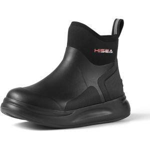 imageHISEA Womens Chelsea Rain Boots Rubber Ankle Short Boots for Women Waterproof Durable Insulated Mud Booties for Outdoor Garden WorkBlack