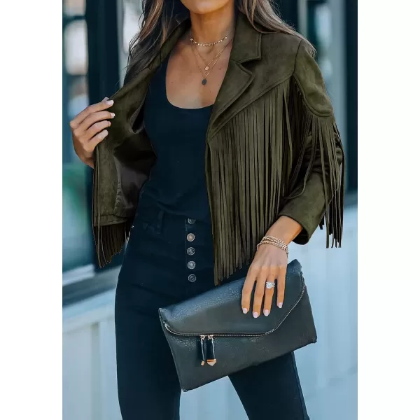 CHARTOU Casual Faux Leather Jacket Women Motorcycle Jacket Fringe Cropped Jacket Utility Tassel Suede Moto Jacket