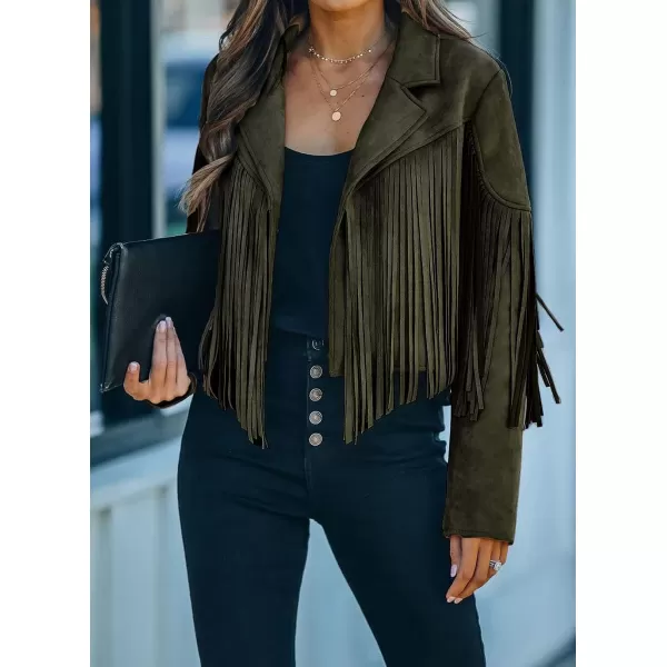 CHARTOU Casual Faux Leather Jacket Women Motorcycle Jacket Fringe Cropped Jacket Utility Tassel Suede Moto Jacket