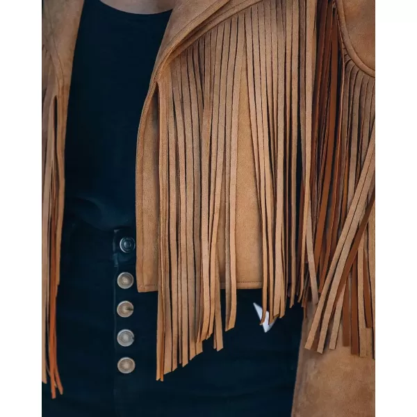 CHARTOU Casual Faux Leather Jacket Women Motorcycle Jacket Fringe Cropped Jacket Utility Tassel Suede Moto Jacket