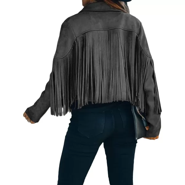 CHARTOU Casual Faux Leather Jacket Women Motorcycle Jacket Fringe Cropped Jacket Utility Tassel Suede Moto Jacket