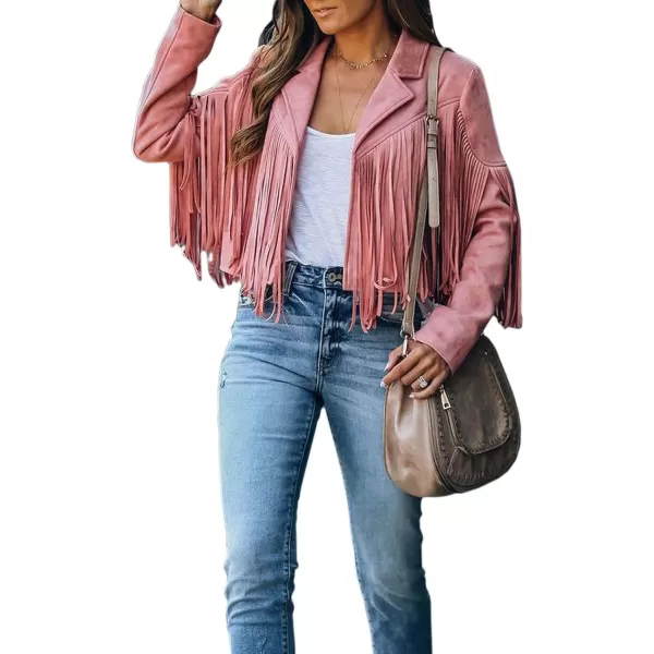 CHARTOU Casual Faux Leather Jacket Women Motorcycle Jacket Fringe Cropped Jacket Utility Tassel Suede Moto Jacket