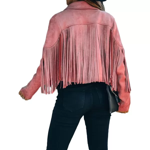 CHARTOU Casual Faux Leather Jacket Women Motorcycle Jacket Fringe Cropped Jacket Utility Tassel Suede Moto Jacket