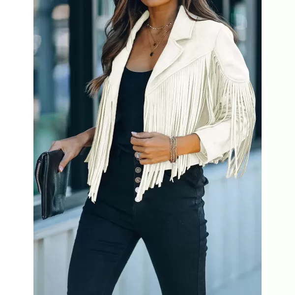 CHARTOU Casual Faux Leather Jacket Women Motorcycle Jacket Fringe Cropped Jacket Utility Tassel Suede Moto Jacket