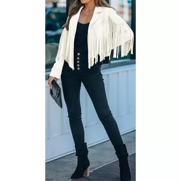 CHARTOU Casual Faux Leather Jacket Women Motorcycle Jacket Fringe Cropped Jacket Utility Tassel Suede Moto Jacket