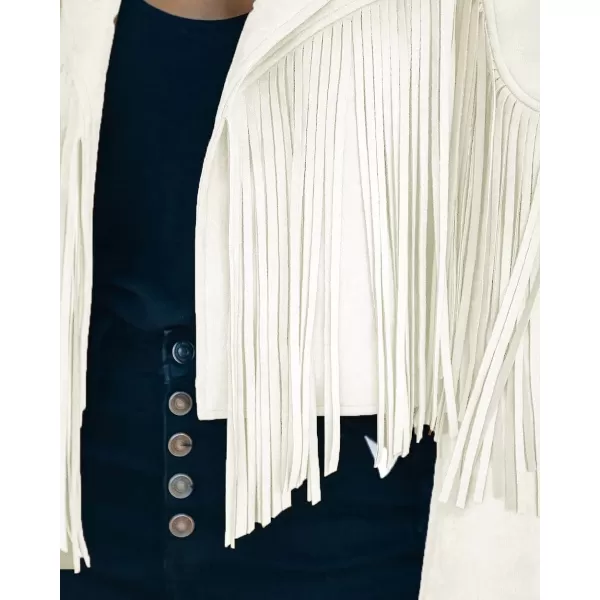CHARTOU Casual Faux Leather Jacket Women Motorcycle Jacket Fringe Cropped Jacket Utility Tassel Suede Moto Jacket