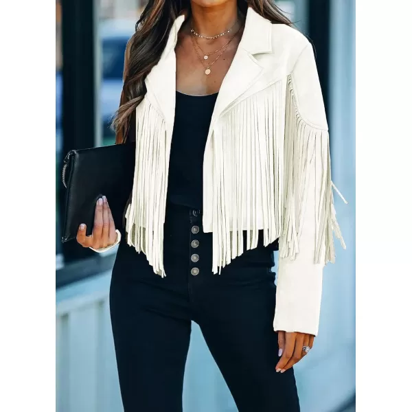 CHARTOU Casual Faux Leather Jacket Women Motorcycle Jacket Fringe Cropped Jacket Utility Tassel Suede Moto Jacket
