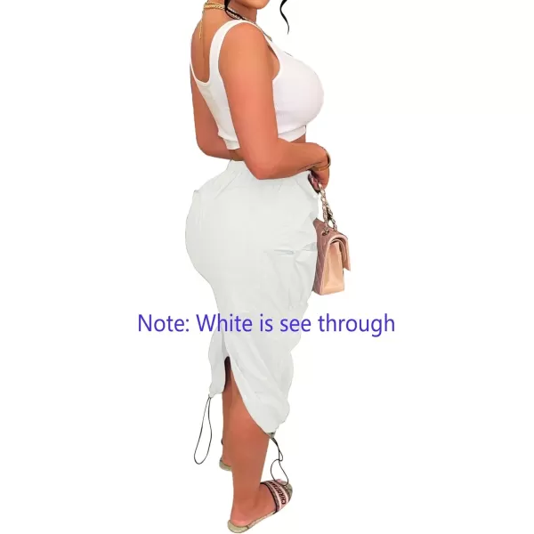 CHARTOU Casual Long Cargo Skirt for Women Drawstring Cargo Maxi Skirt with Pockets Parachute Pencil Skirt Y2k