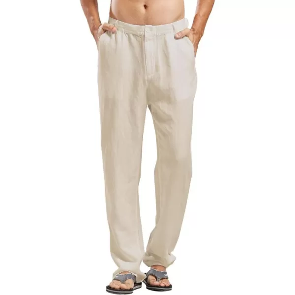 CHARTOU Man's Summer Casual Stretched Waist Loose Fit Linen Beach Pants