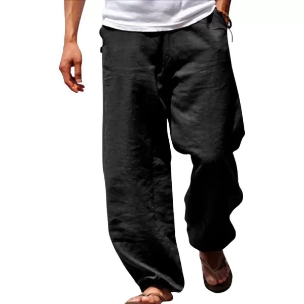 CHARTOU Men Casual Cotton Linen Pants Lounge Beach Pants Wide Leg Palazzo Loose Lightweight Elastic Waist Trouse