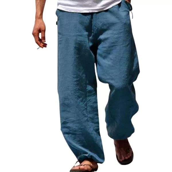 CHARTOU Men Casual Cotton Linen Pants Lounge Beach Pants Wide Leg Palazzo Loose Lightweight Elastic Waist Trouse
