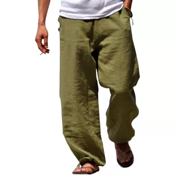 CHARTOU Men Casual Cotton Linen Pants Lounge Beach Pants Wide Leg Palazzo Loose Lightweight Elastic Waist Trouse