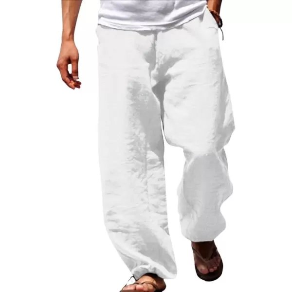 CHARTOU Men Casual Cotton Linen Pants Lounge Beach Pants Wide Leg Palazzo Loose Lightweight Elastic Waist Trouse