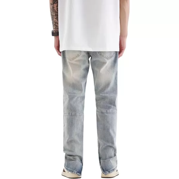 CHARTOU Men Casual Ripped Mid Rise Straight Leg Jeans Distressed Lounge Denim Pants