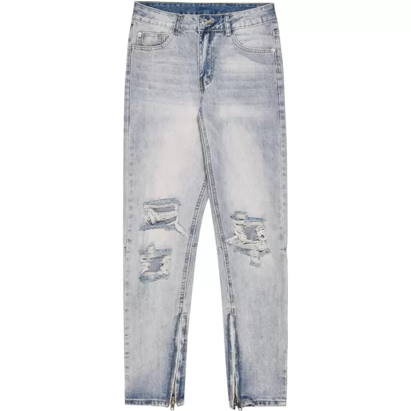 CHARTOU Men Casual Ripped Mid Rise Straight Leg Jeans Distressed Lounge Denim Pants