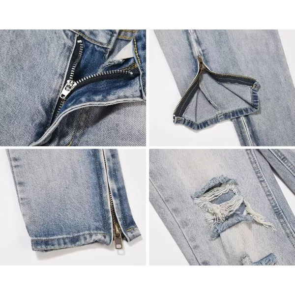 CHARTOU Men Casual Ripped Mid Rise Straight Leg Jeans Distressed Lounge Denim Pants