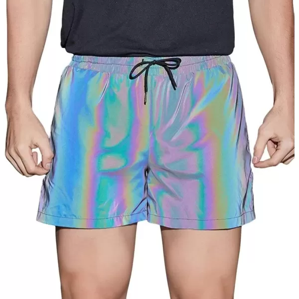 CHARTOU Men Trendy Rainbow Reflective Workout Running Shorts Lightweight Fluorescent Biker Shorts