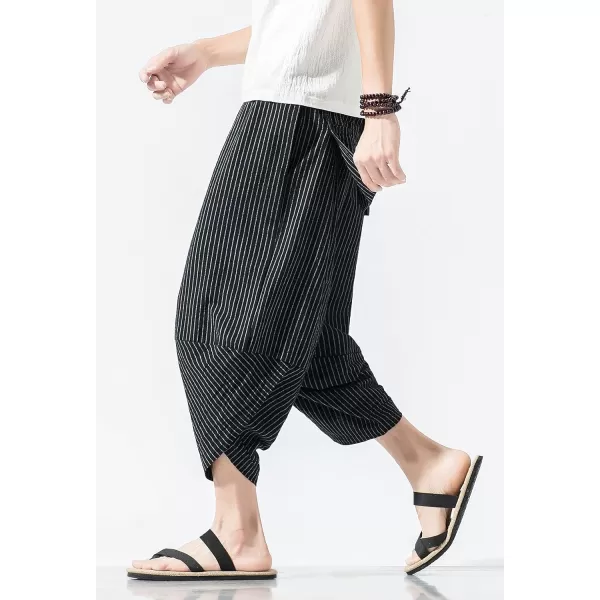 CHARTOU Men's Baggy Drawstring Waist Stripes Wide-Leg Lightweight Harem Beach Capri Pants