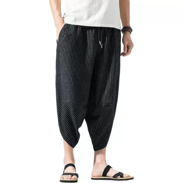 CHARTOU Men's Baggy Drawstring Waist Stripes Wide-Leg Lightweight Harem Beach Capri Pants