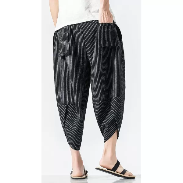 CHARTOU Men's Baggy Drawstring Waist Stripes Wide-Leg Lightweight Harem Beach Capri Pants