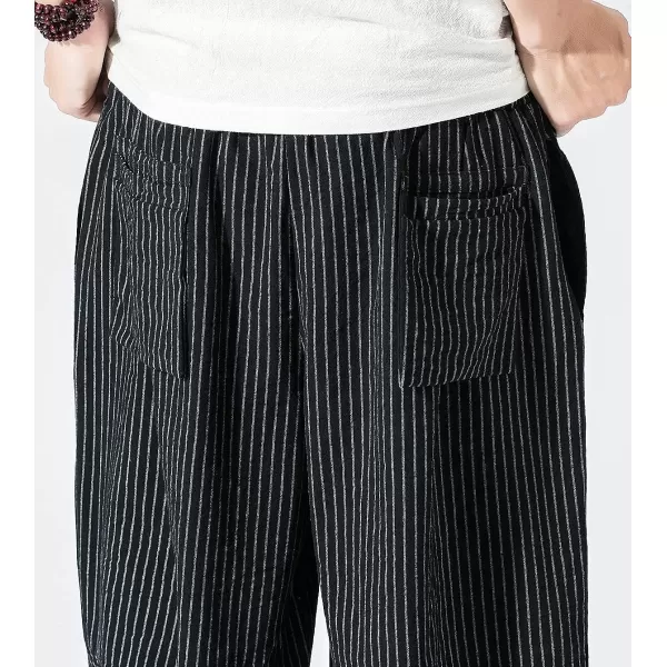 CHARTOU Men's Baggy Drawstring Waist Stripes Wide-Leg Lightweight Harem Beach Capri Pants