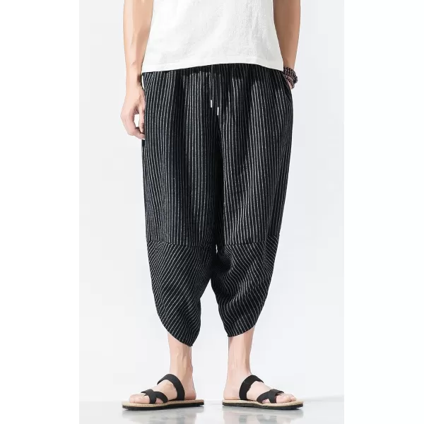 CHARTOU Men's Baggy Drawstring Waist Stripes Wide-Leg Lightweight Harem Beach Capri Pants