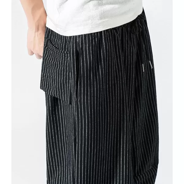 CHARTOU Men's Baggy Drawstring Waist Stripes Wide-Leg Lightweight Harem Beach Capri Pants